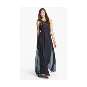 $400 AIDAN MATTOX Embellished Lace & Silk Chiffon Gown BLACK BEAUTIFUL